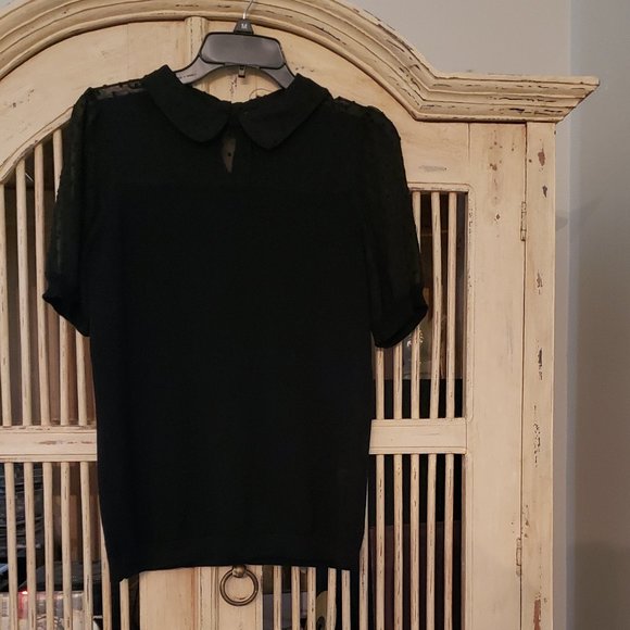 Adrianna Papell short sleeve knit sweater with sheer dot textured chiffon - Picture 11 of 16